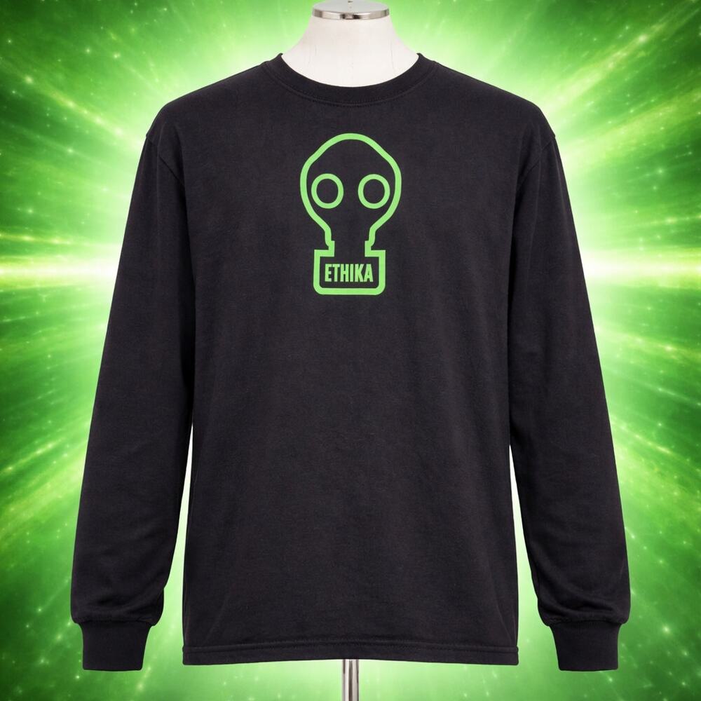 Ethika Neon Green Gas Mask Black LS Shirt 2XL XXL